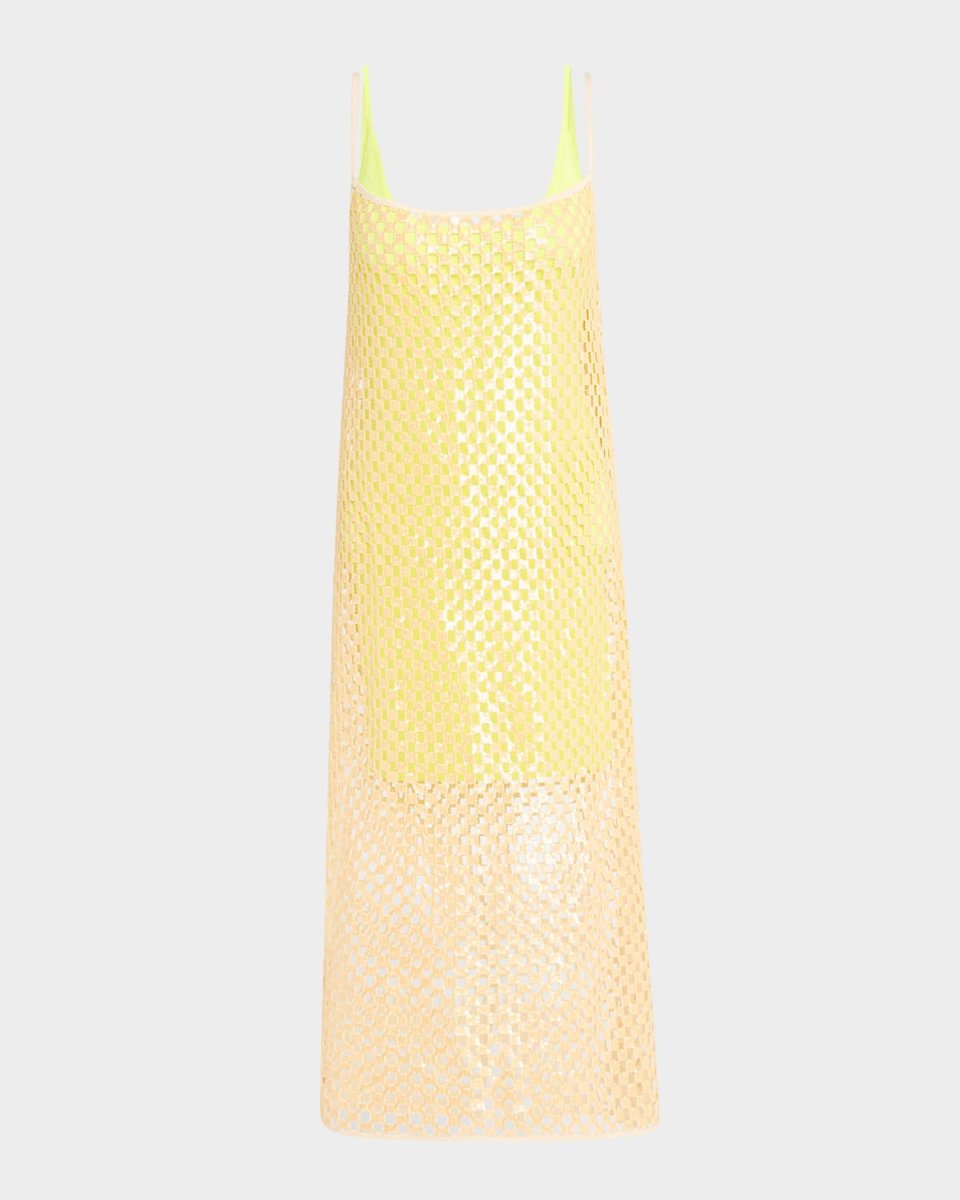 Victoire Sequined Checker Crochet Knit Midi Dress
